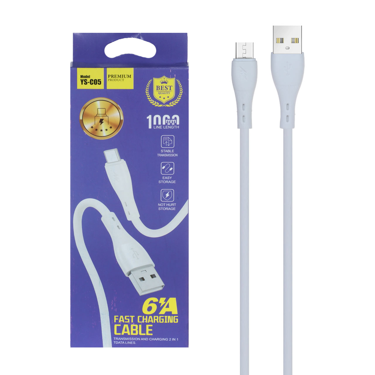 کابل شارژ فست اندروید مدل YS-C05 - سفید - DST (گارانتی شش ماهه)
